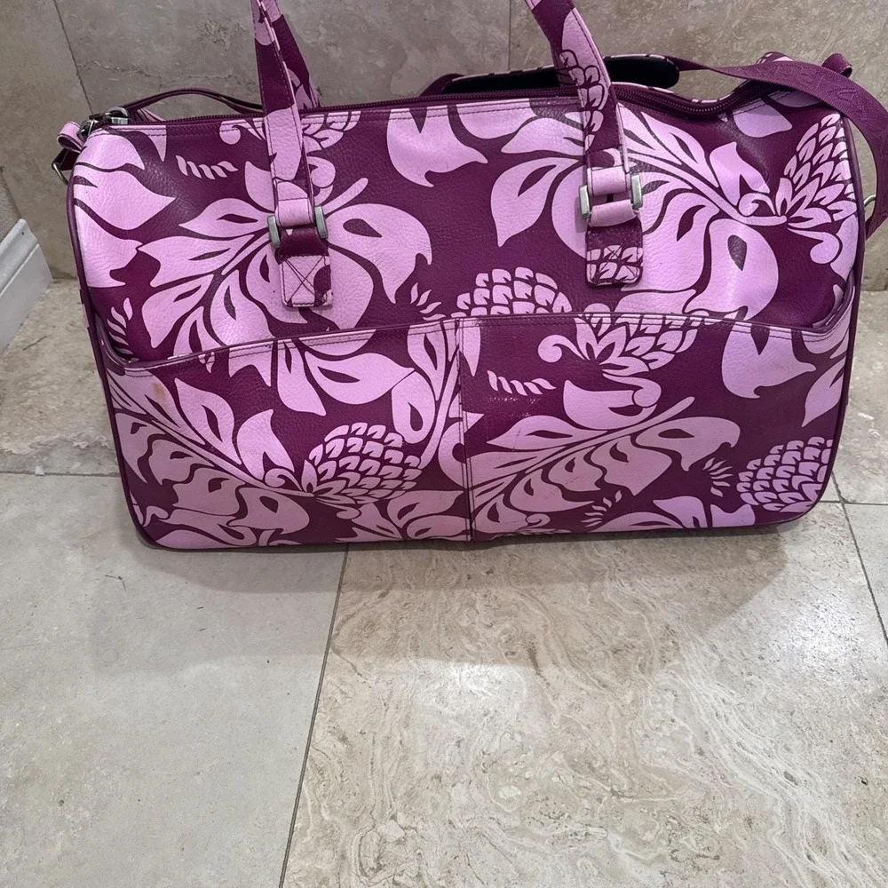 Vintage Roxy Hot Pink Tropical Floral Suitcase Y2K 90s Luggage Duffle Bag 22x12